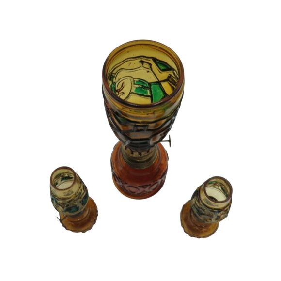 AMBER Glass Miniature Oil LAMP Trio With Hand-Painted Detailing Vintage - Picture 3 of 11